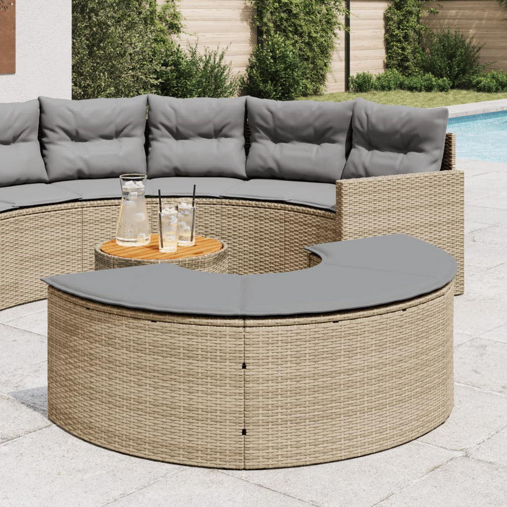 vidaXL Garden Footstool with Cushion Beige Poly Rattan