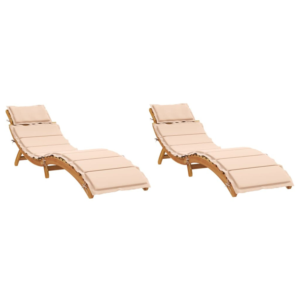vidaXL Sun Loungers with Cushions 2 pcs Beige Solid Acacia Wood