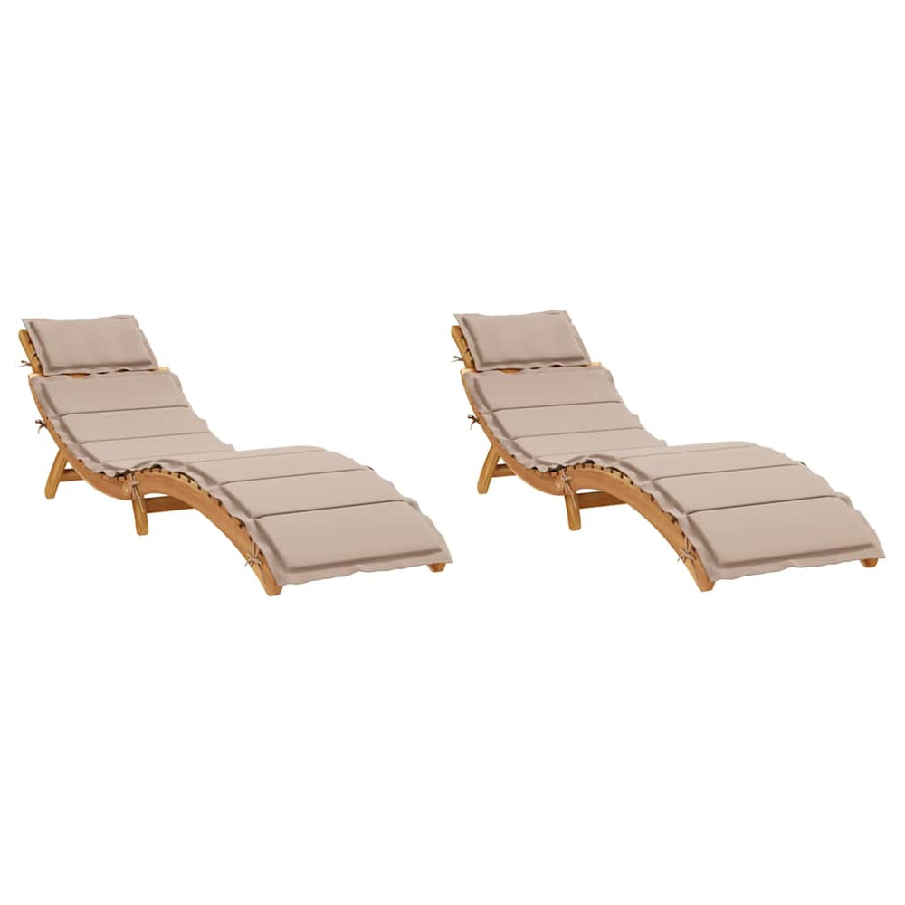 vidaXL Sun Loungers with Cushions 2 pcs Taupe Solid Acacia Wood