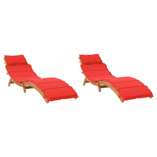 vidaXL Sun Loungers with Cushions 2 pcs Red Solid Acacia Wood
