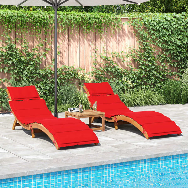 vidaXL Sun Loungers with Cushions 2 pcs Red Solid Acacia Wood
