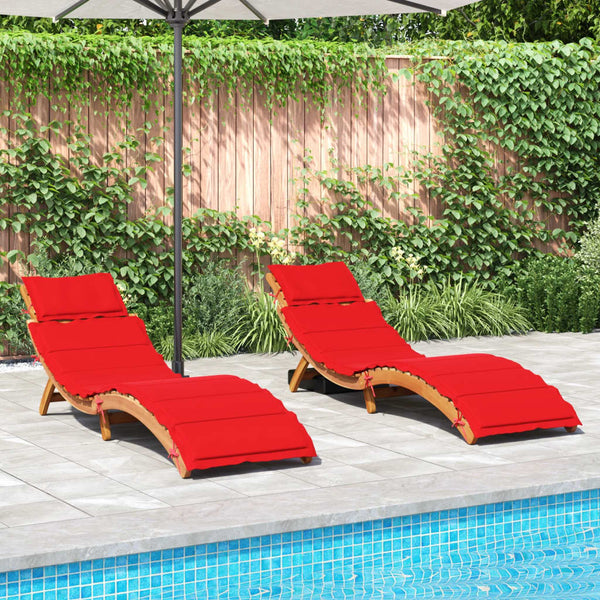 vidaXL Sun Loungers with Cushions 2 pcs Red Solid Acacia Wood