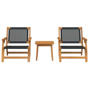 vidaXL Garden Chairs with Table 3 pcs Black Solid Acacia Wood