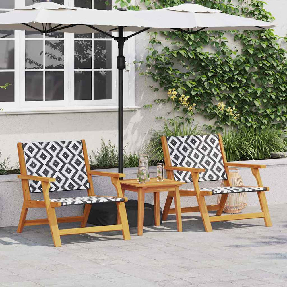 vidaXL Garden Chairs with Table 3 pcs Black and White Solid Acacia Wood