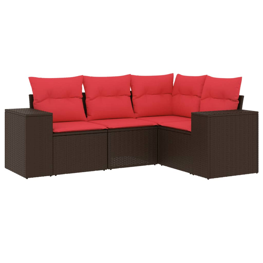 vidaXL 4-Piece Garden Sofa Set with Cushions, Brown, Poly Rattan
