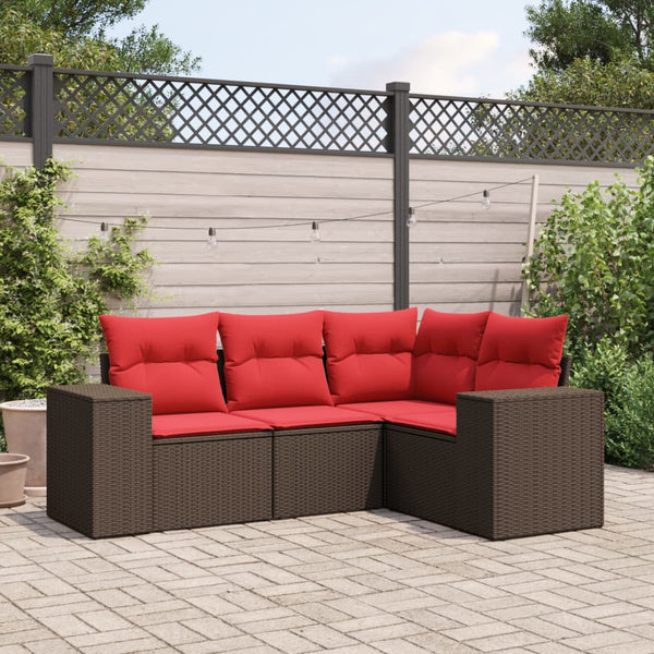 vidaXL 4-Piece Garden Sofa Set with Cushions, Brown, Poly Rattan