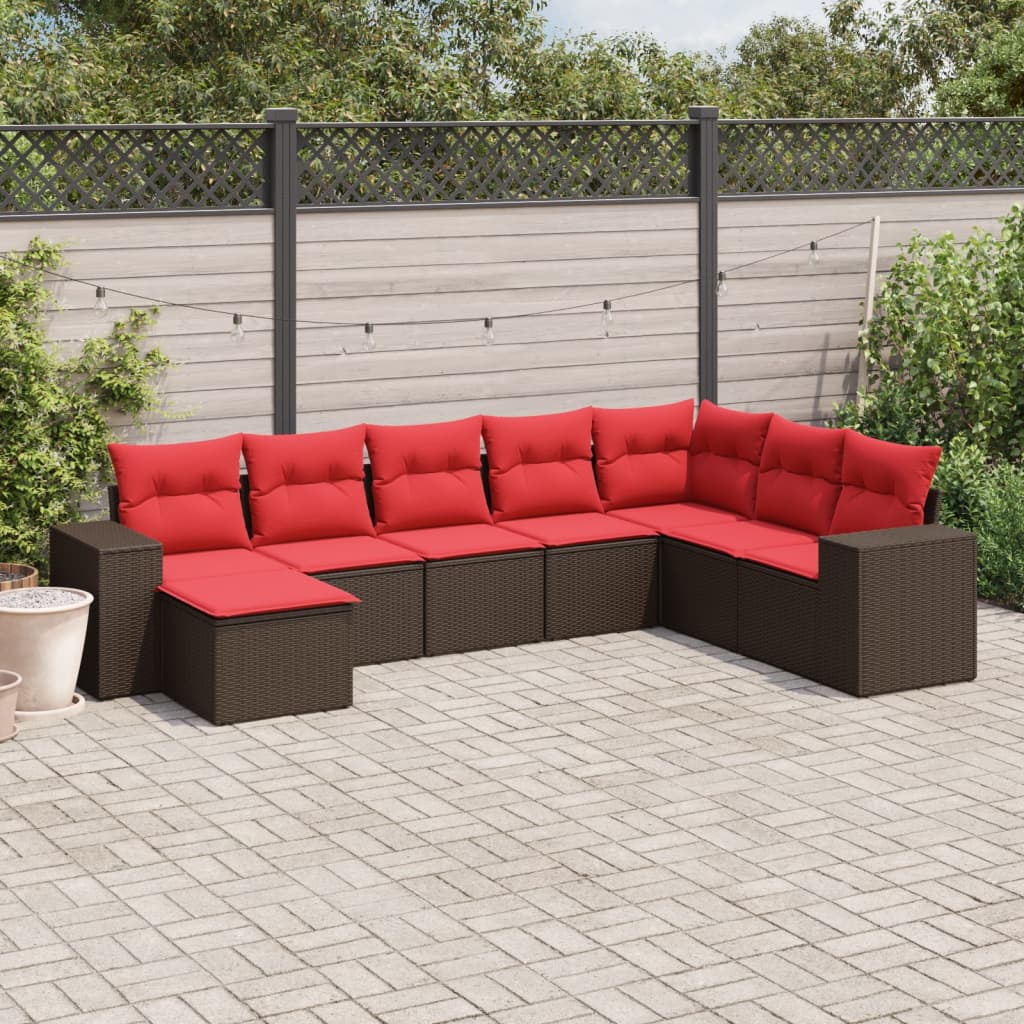 vidaXL 8-Piece Garden Sofa Set with Cushions, Brown, Poly Rattan