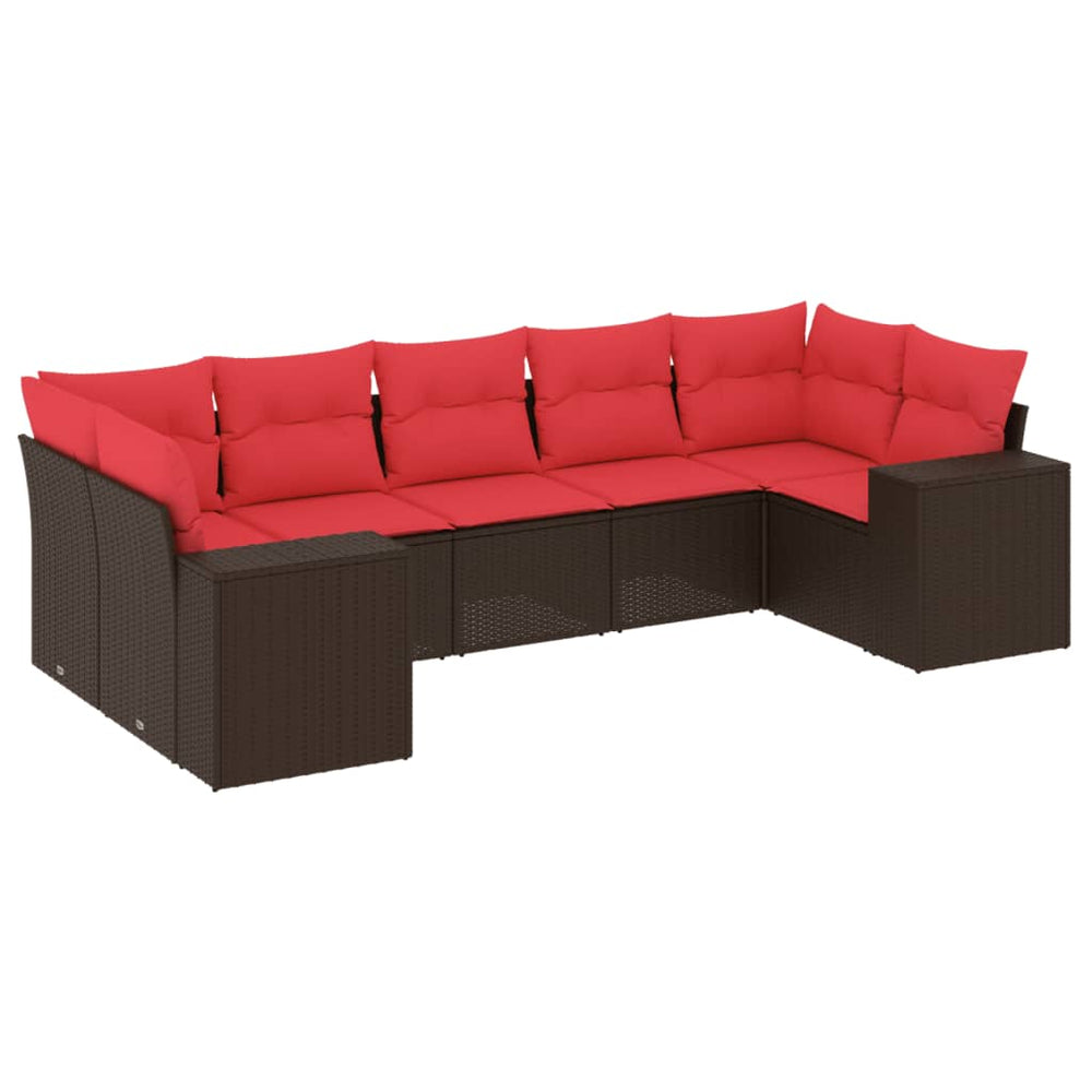 vidaXL 7-Piece Garden Sofa Set with Cushions, Brown, Poly Rattan