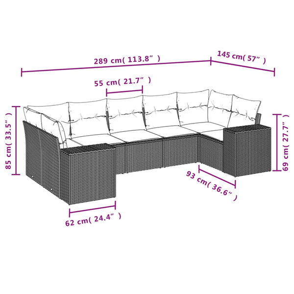 vidaXL 7-Piece Garden Sofa Set with Cushions, Brown, Poly Rattan