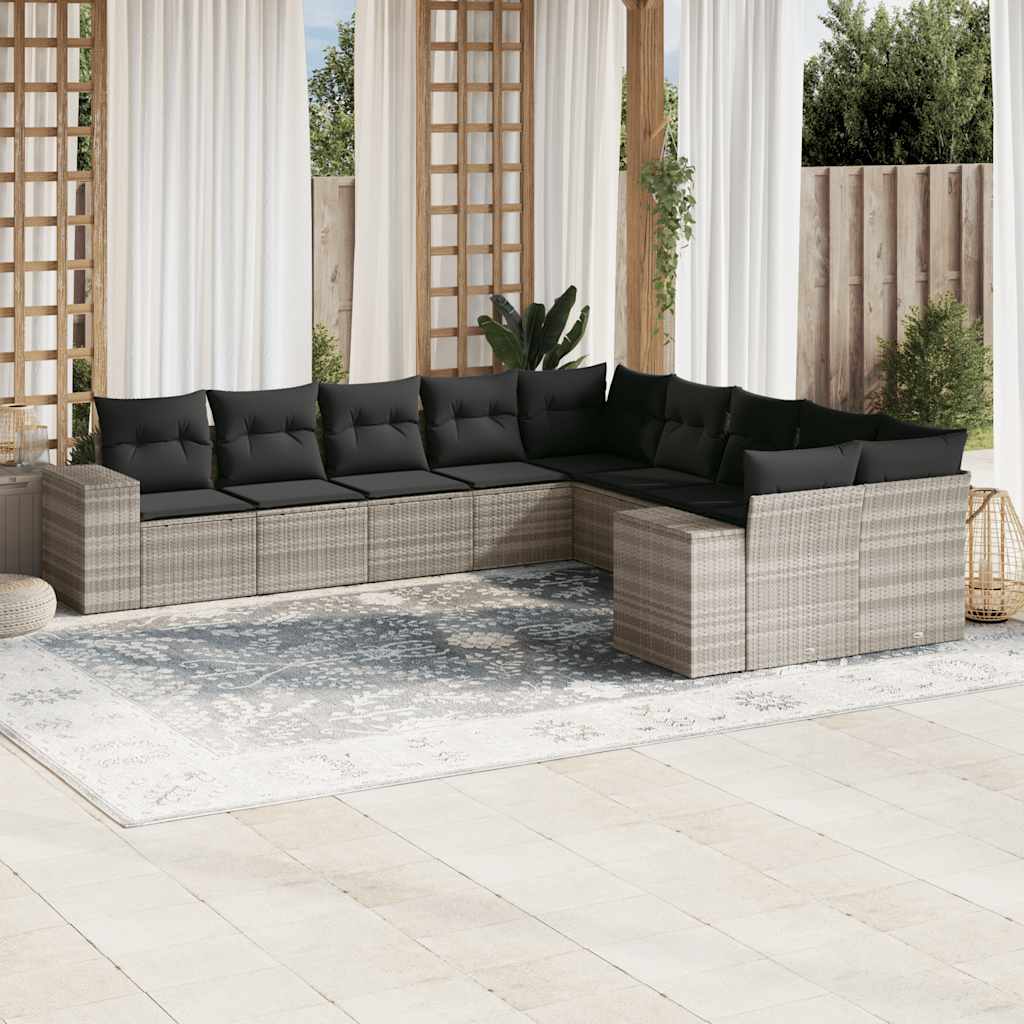 vidaXL 10-Piece Garden Sofa Set with Cushions Light Grey Poly Rattan