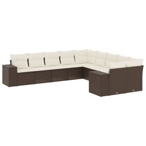 vidaXL 10-pc. Garden Sofa Set with Cushions Brown Poly Rattan
