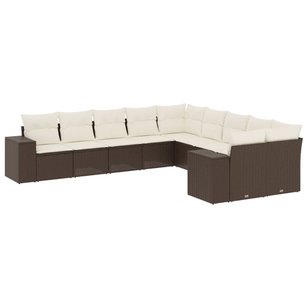 vidaXL 10-pc. Garden Sofa Set with Cushions Brown Poly Rattan