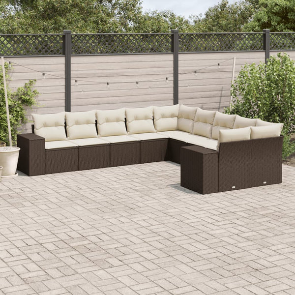 vidaXL 10-pc. Garden Sofa Set with Cushions Brown Poly Rattan