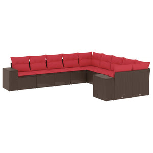 vidaXL 10-Piece Garden Sofa Set with Cushions, Brown, Poly Rattan