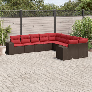 vidaXL 10-Piece Garden Sofa Set with Cushions, Brown, Poly Rattan
