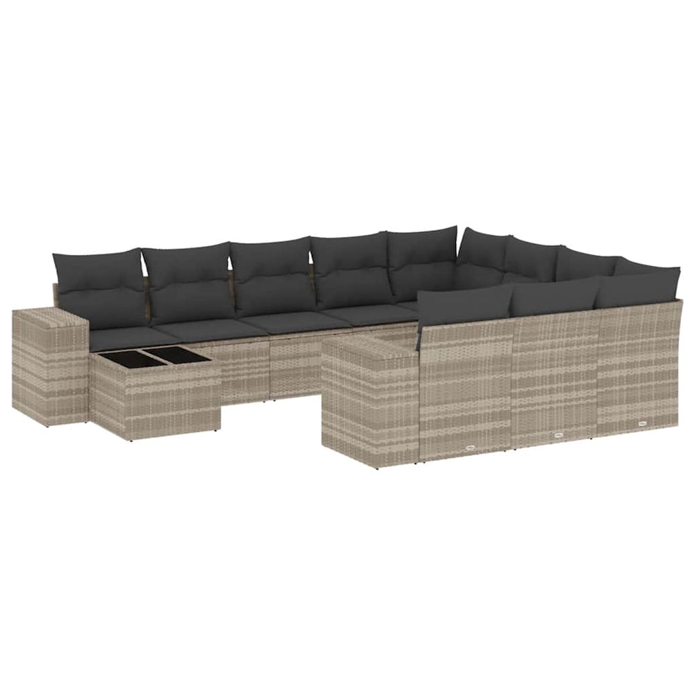vidaXL 11-Piece Garden Sofa Set with Cushions Light Grey Poly Rattan