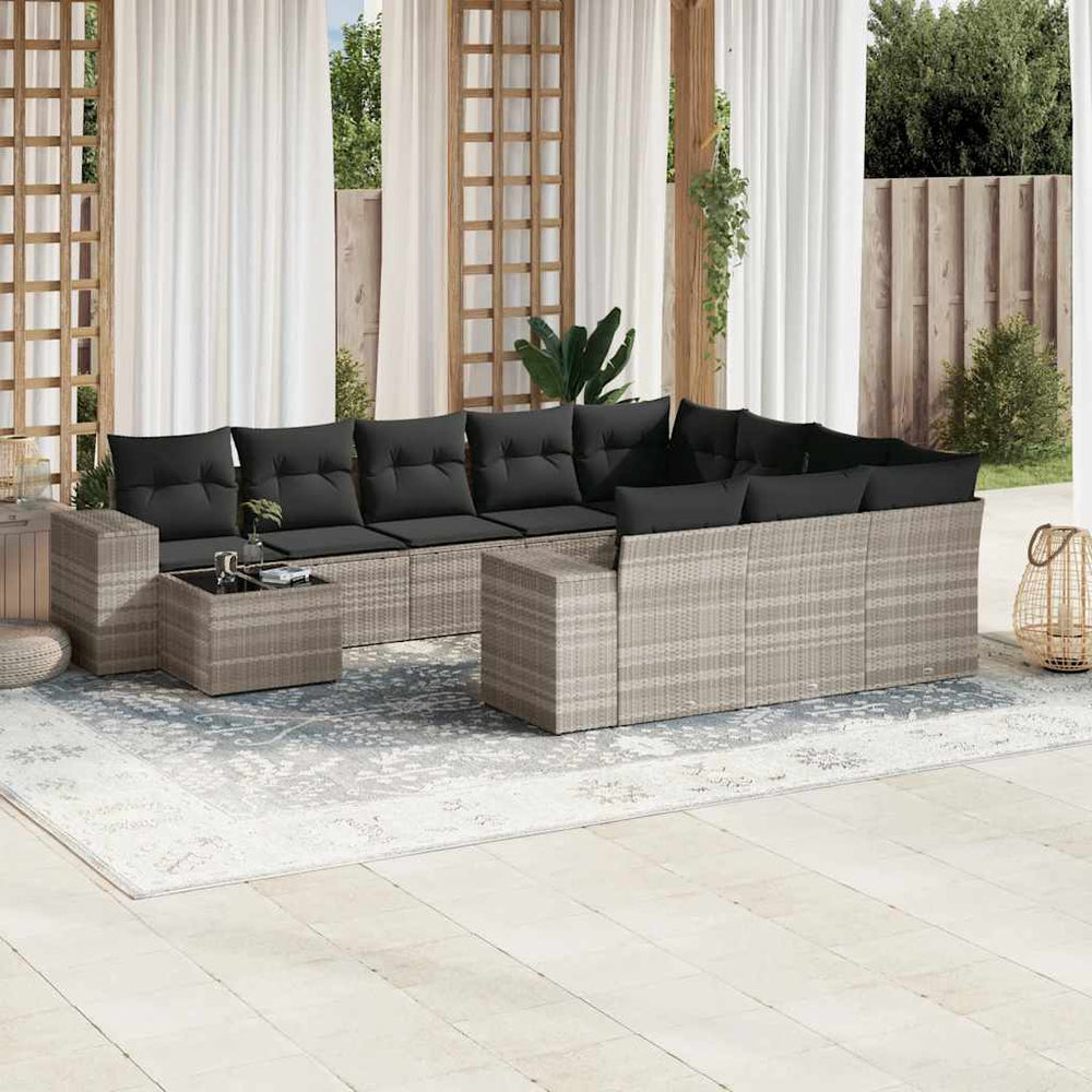 vidaXL 11-Piece Garden Sofa Set with Cushions Light Grey Poly Rattan