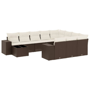vidaXL 11-pc. Garden Sofa Set with Cushions Brown Poly Rattan