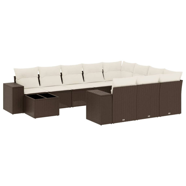 vidaXL 11-pc. Garden Sofa Set with Cushions Brown Poly Rattan