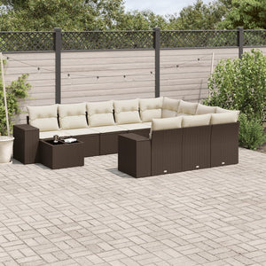 vidaXL 11-pc. Garden Sofa Set with Cushions Brown Poly Rattan