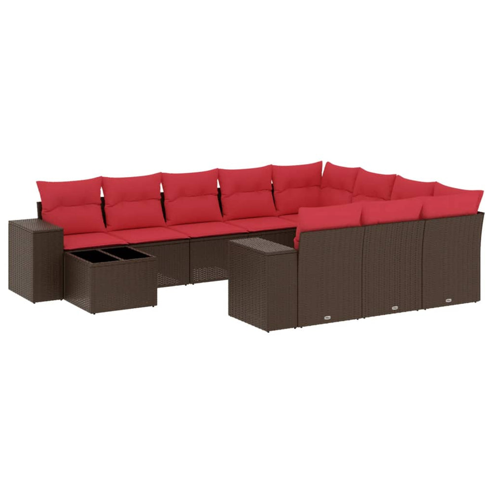 vidaXL 11-Piece Garden Sofa Set with Cushions, Brown, Poly Rattan