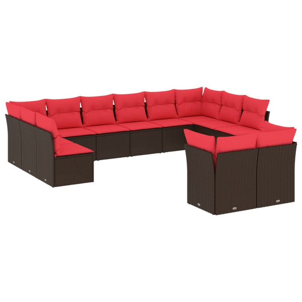 vidaXL 12-Piece Garden Sofa Set with Cushions, Brown, Poly Rattan