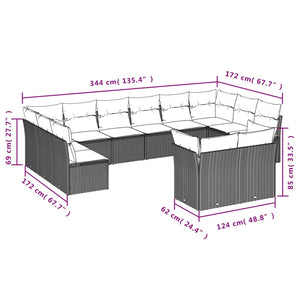 vidaXL 12-Piece Garden Sofa Set with Cushions, Brown, Poly Rattan