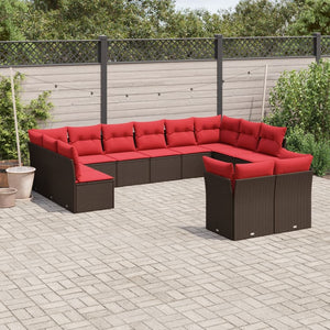 vidaXL 12-Piece Garden Sofa Set with Cushions, Brown, Poly Rattan