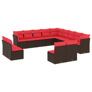vidaXL 13-Piece Garden Sofa Set with Cushions, Brown, Poly Rattan
