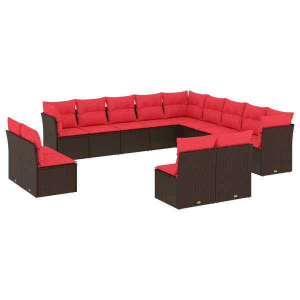 vidaXL 13-Piece Garden Sofa Set with Cushions, Brown, Poly Rattan