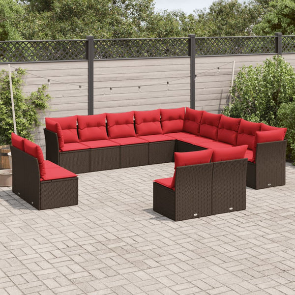 vidaXL 13-Piece Garden Sofa Set with Cushions, Brown, Poly Rattan