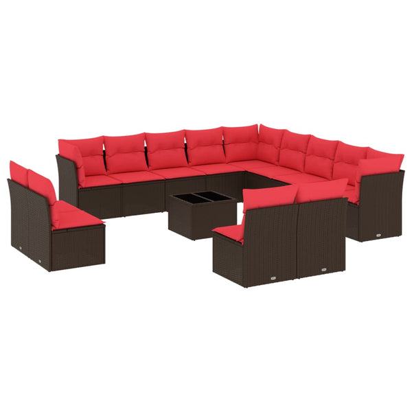 vidaXL 14-Piece Garden Sofa Set with Cushions, Brown, Poly Rattan