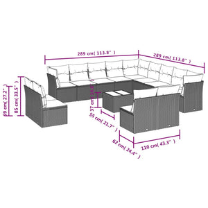 vidaXL 14-Piece Garden Sofa Set with Cushions, Brown, Poly Rattan