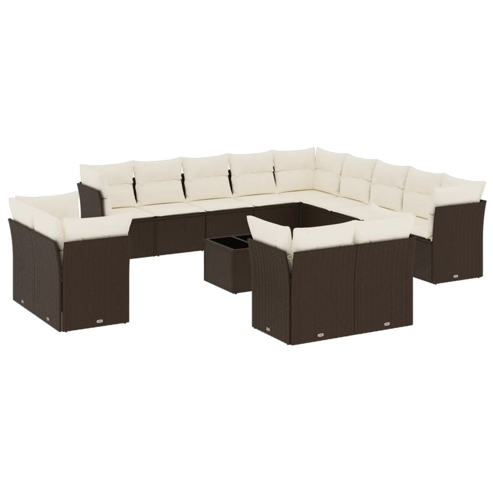 vidaXL 14-piece Garden Sofa Set with Cushions Brown Poly Rattan