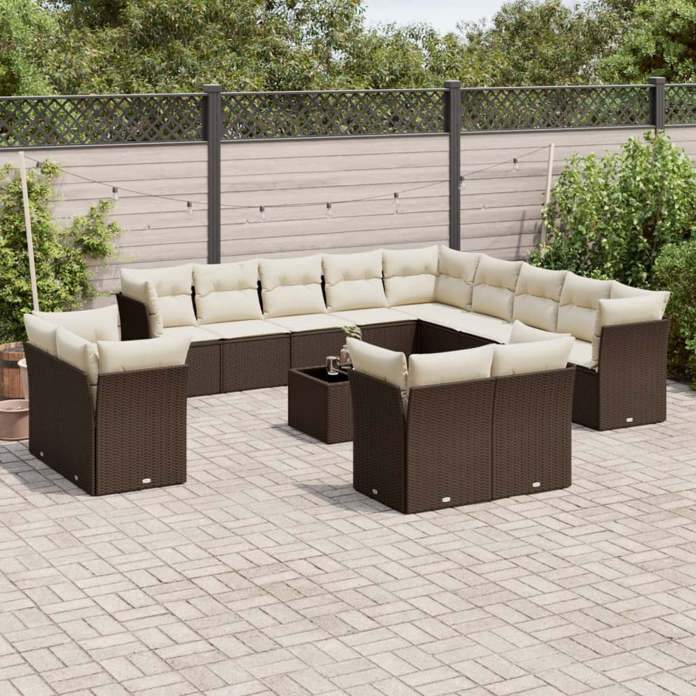 vidaXL 14-piece Garden Sofa Set with Cushions Brown Poly Rattan