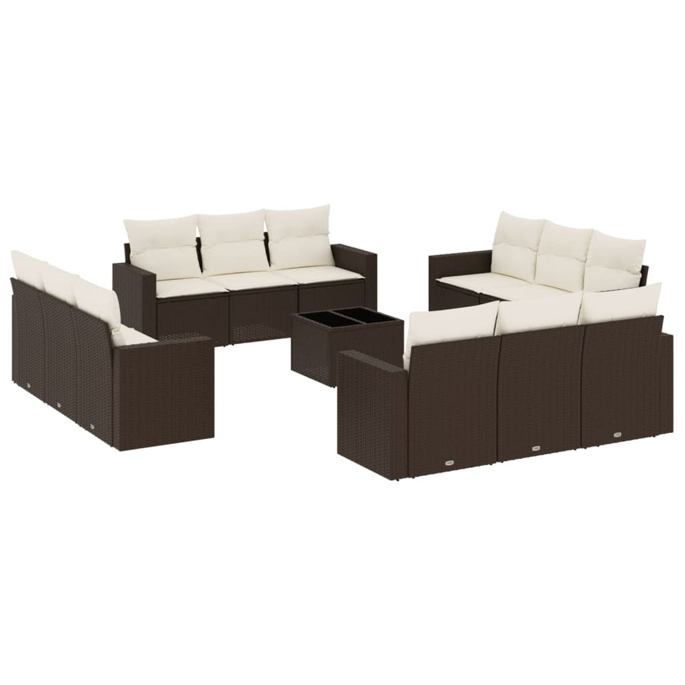 vidaXL 13-piece Garden Sofa Set with Cushions Brown Poly Rattan