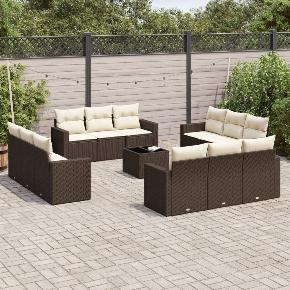 vidaXL 13-piece Garden Sofa Set with Cushions Brown Poly Rattan