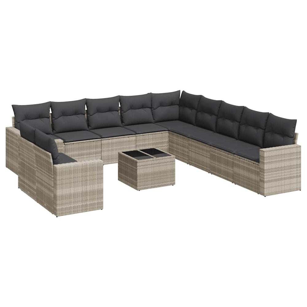 vidaXL 12-Piece Garden Sofa Set with Cushions Light Grey Poly Rattan