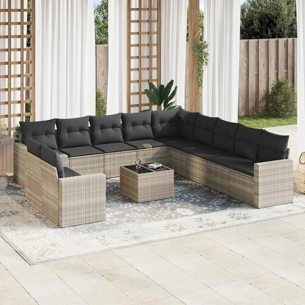 vidaXL 12-Piece Garden Sofa Set with Cushions Light Grey Poly Rattan