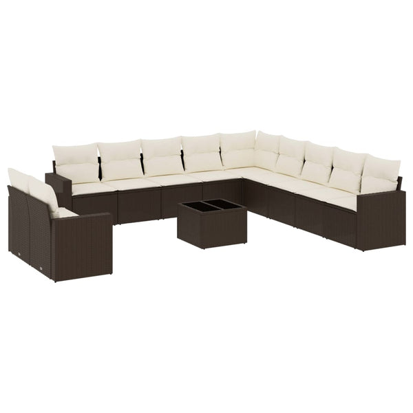 vidaXL 12-Piece Garden Sofa Set with Cushions Brown Poly Rattan