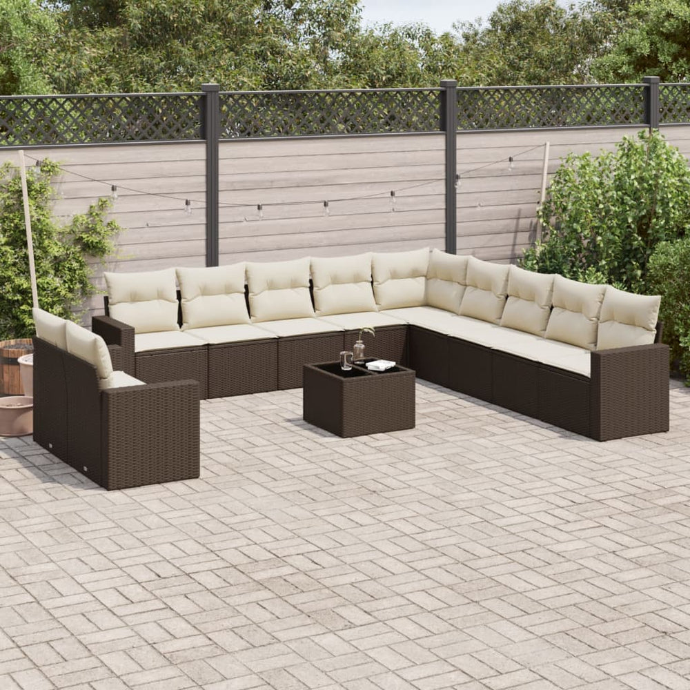 vidaXL 12-Piece Garden Sofa Set with Cushions Brown Poly Rattan