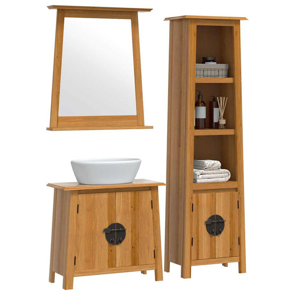 vidaXL 3-Piece Solid Pine Bathroom Furniture Set