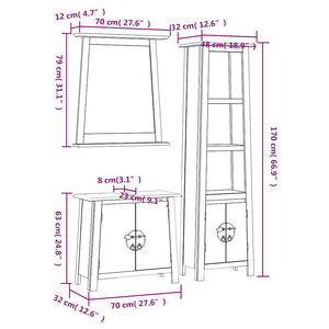 vidaXL 3-Piece Solid Pine Bathroom Furniture Set