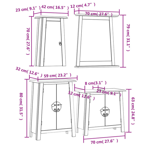 vidaXL 4-Piece Bathroom Furniture Set Solid Pine Wood