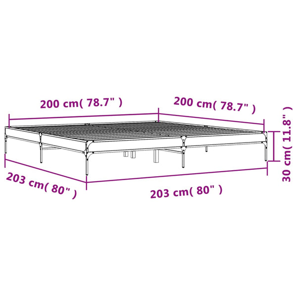 vidaXL Bed Frame Black 200x200 cm Engineered Wood and Metal