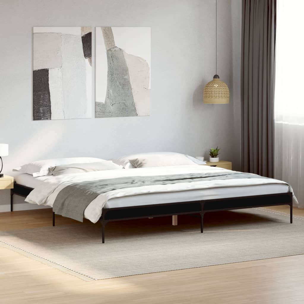 vidaXL Bed Frame Black 200x200 cm Engineered Wood and Metal