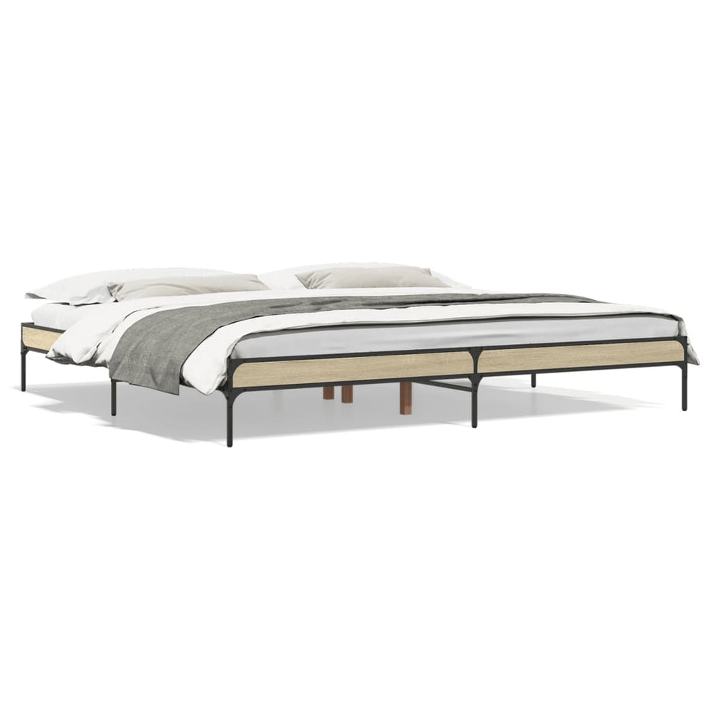 vidaXL Bed Frame Sonoma Oak 200x200 cm Engineered Wood and Metal