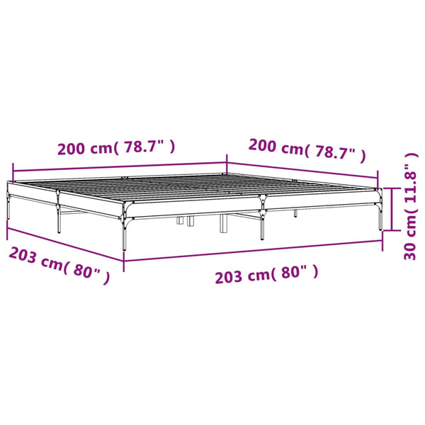 vidaXL Bed Frame Sonoma Oak 200x200 cm Engineered Wood and Metal