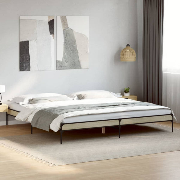 vidaXL Bed Frame Sonoma Oak 200x200 cm Engineered Wood and Metal