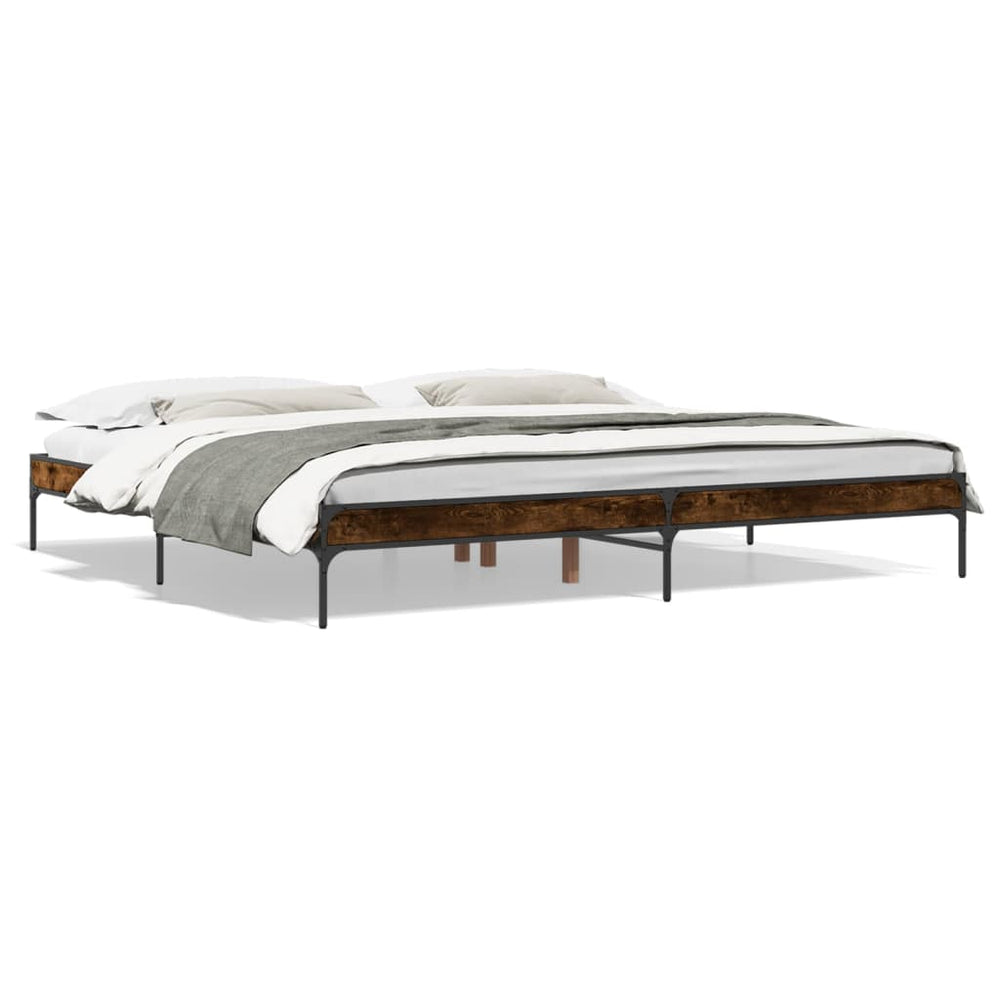vidaXL Bed Frame Smoked Oak 200x200 cm Engineered Wood and Metal